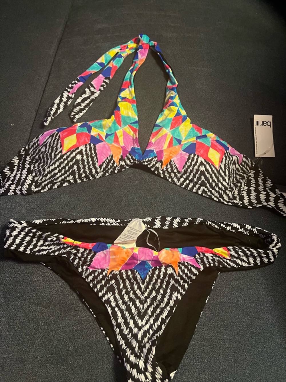 Bar III Black Multicolor Geometric Halter Bikini